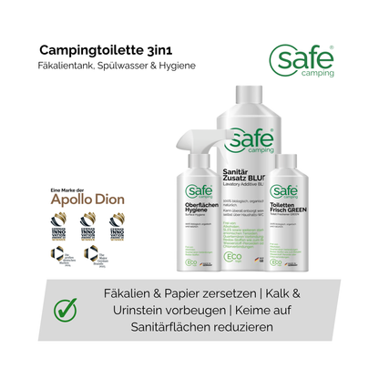 Campingtoilette 3in1 - Fäkalientank, Spülwasser & Hygiene